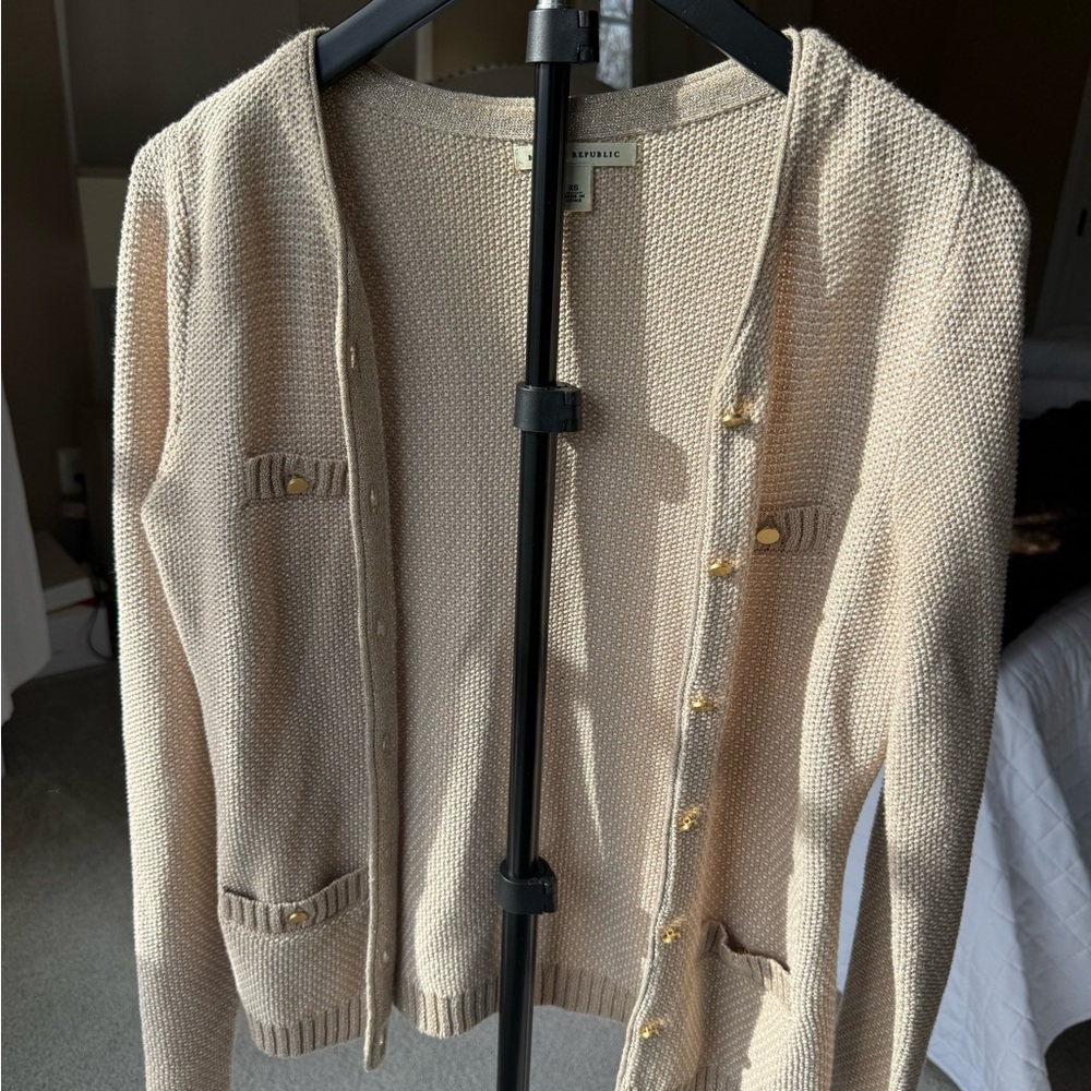 Banana Republic Beige Cardigan with Gold Accents